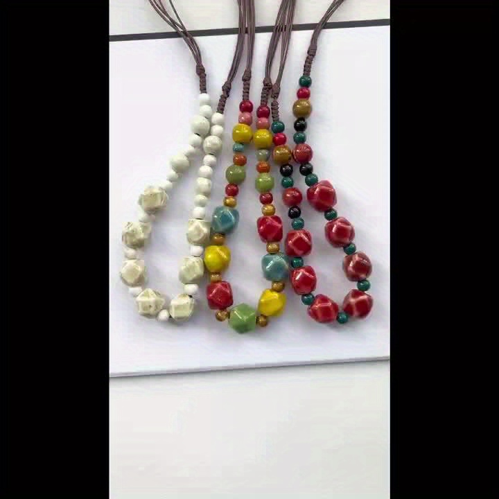 Colorful Ceramic Bead Necklace for Women, Unique Patterns & Shapes